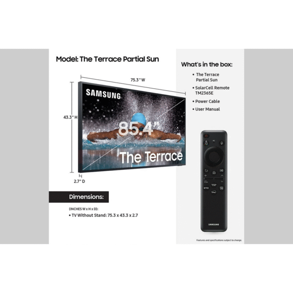SAMSUNG 85” Class LST7C The Terrace Partial Sun Neo QLED 4K - Image 3